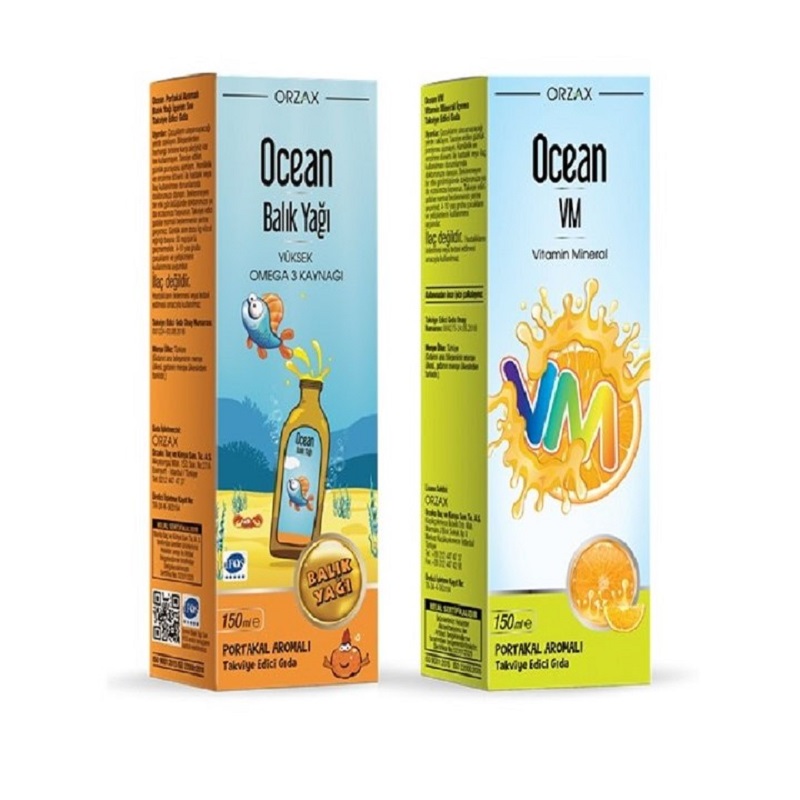 Orzax Ocean Portakallı Balık Yağı 150ml + Ocean VM 2'li SET