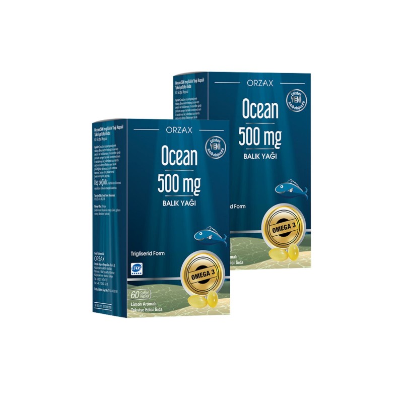Orzax Ocean 500mg Saf Balık Yağı Limon Aromalı Blister 60 Kapsül 2'li Paket