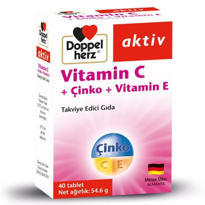 DoppelHerz Aktiv Vitamin C + Çinko + Vitamin E 40 Tablet