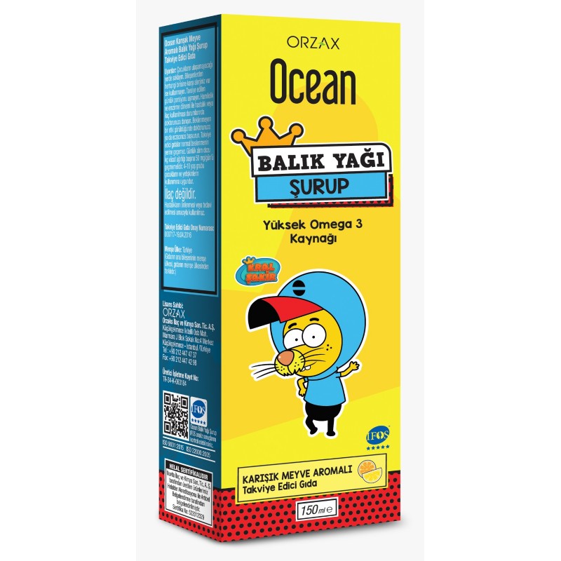 Orzax Ocean Balık Yağı Şurubu KARIŞIK Meyve Aromalı 150ml