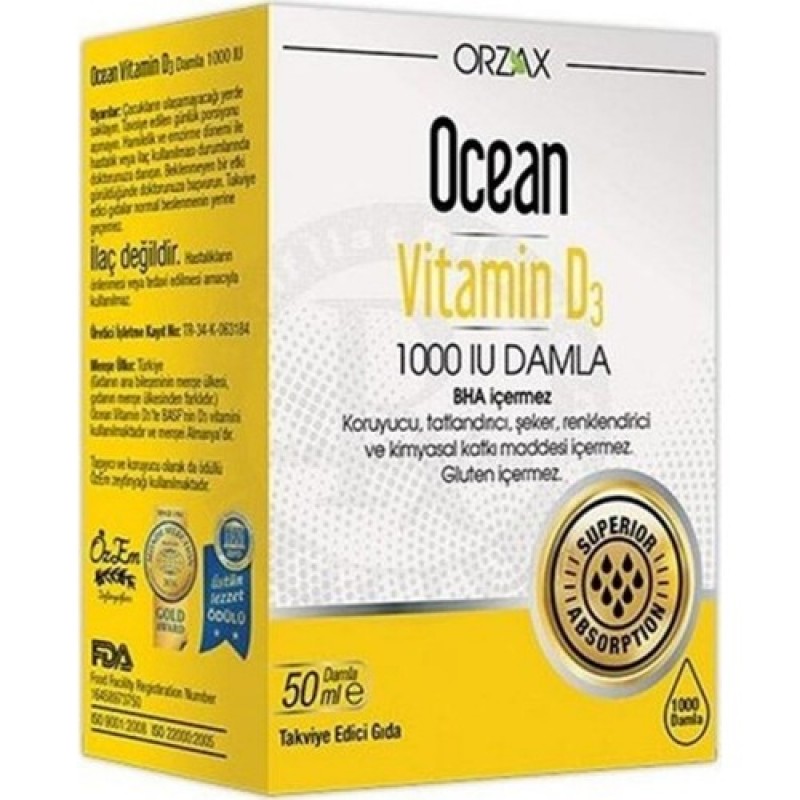 Orzax Ocean Vitamin D3 1000IU Damla 50ml